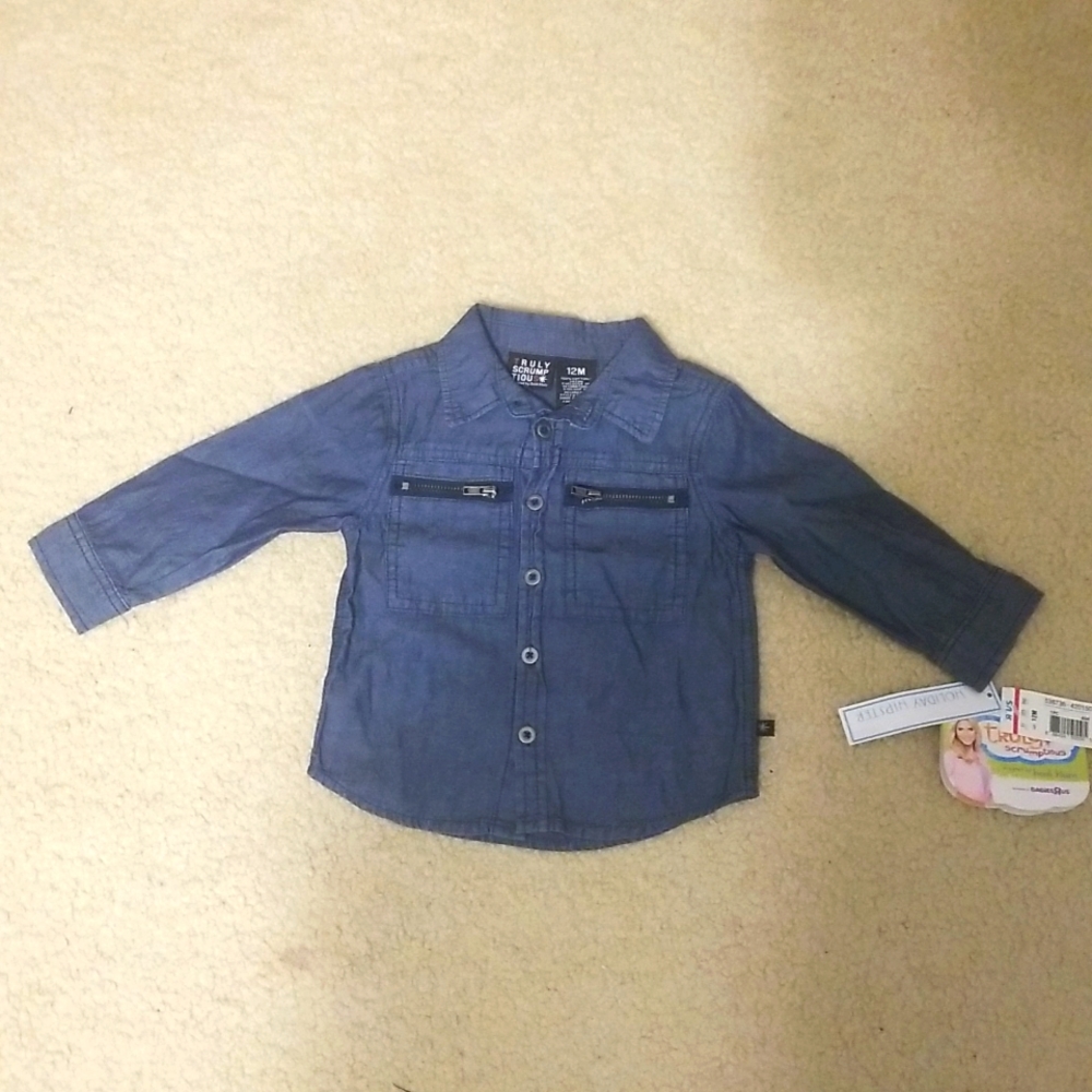 Truly Scrumptious designed by Heidi Klum, 12M, blue long sleeve button up